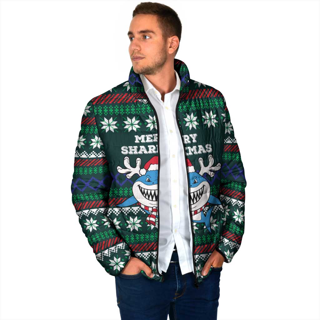 Merry Sharkmas Christmas Padded Jacket Xmas Holiday Patterns - Wonder Print Shop