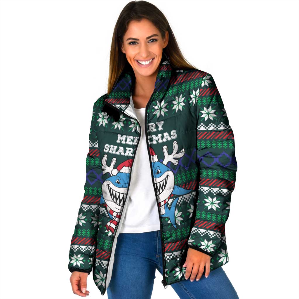 Merry Sharkmas Christmas Padded Jacket Xmas Holiday Patterns - Wonder Print Shop