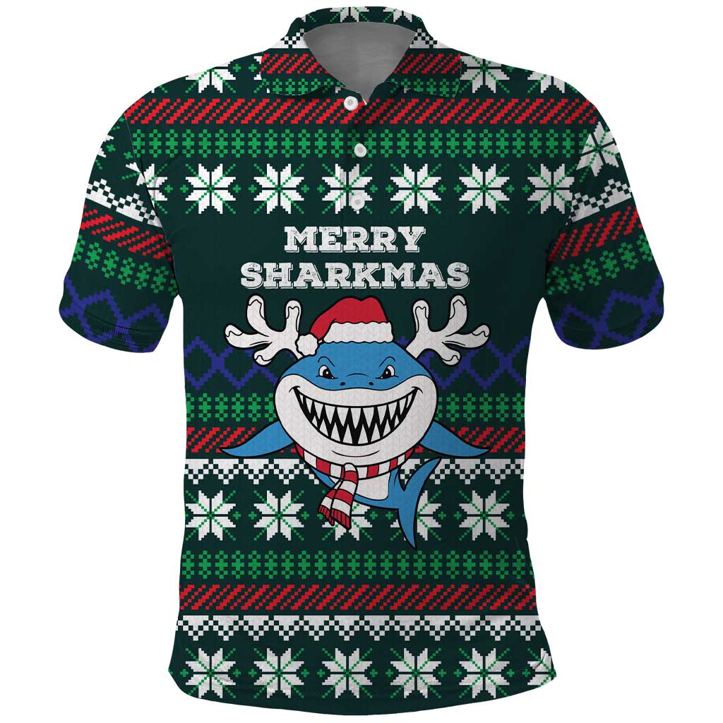 Merry Sharkmas Christmas Polo Shirt Xmas Holiday Patterns - Wonder Print Shop