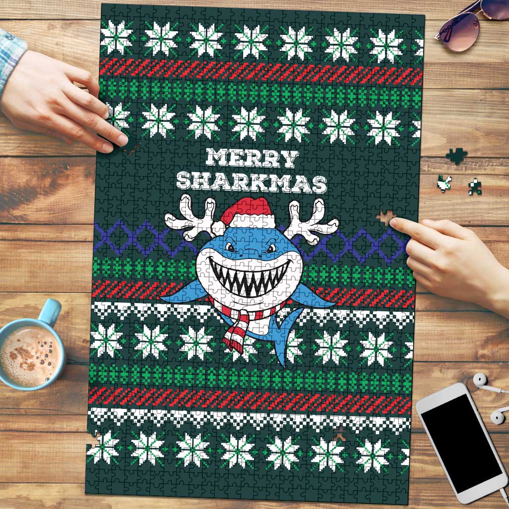 Merry Sharkmas Christmas Puzzle Xmas Holiday Patterns - Wonder Print Shop