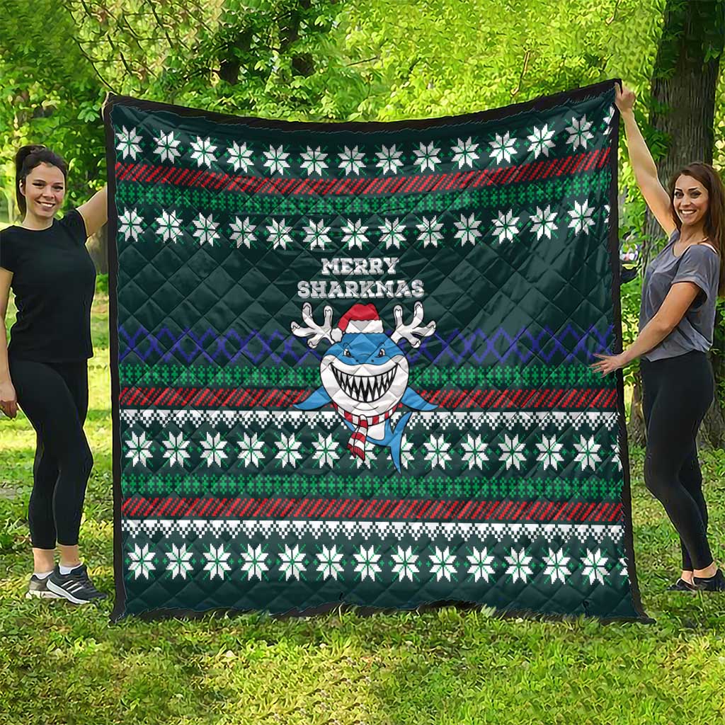 Merry Sharkmas Christmas Quilt Xmas Holiday Patterns - Wonder Print Shop