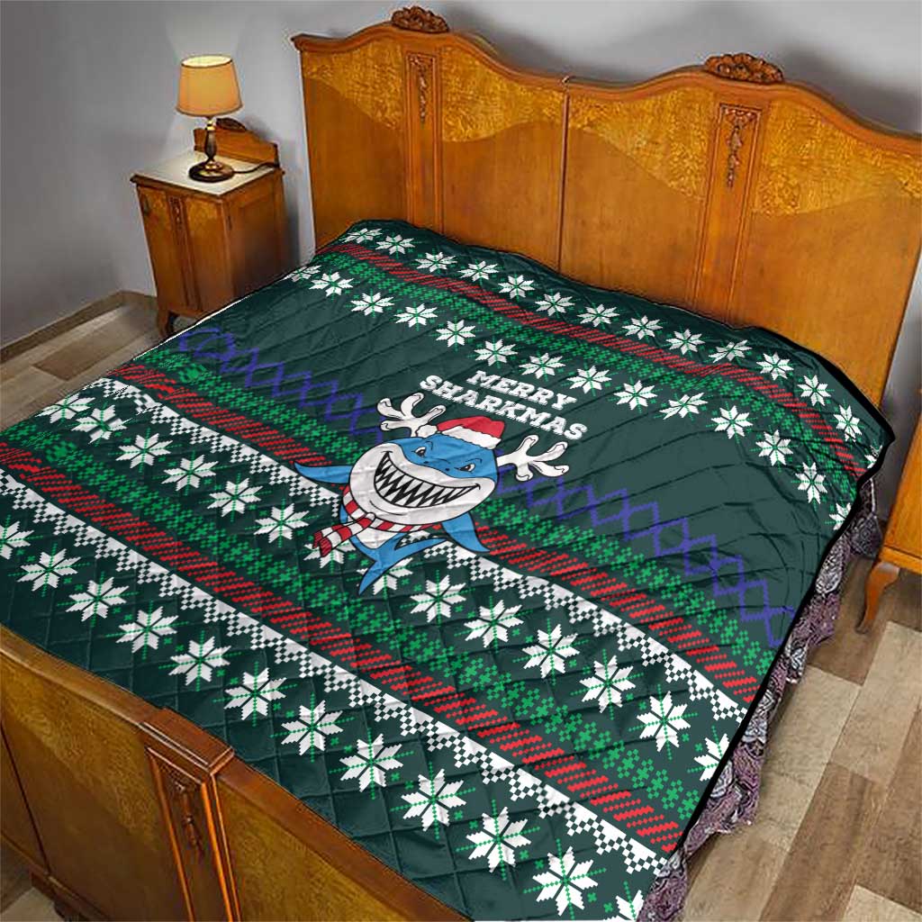 Merry Sharkmas Christmas Quilt Xmas Holiday Patterns - Wonder Print Shop