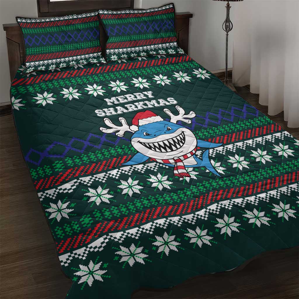 Merry Sharkmas Christmas Quilt Bed Set Xmas Holiday Patterns - Wonder Print Shop