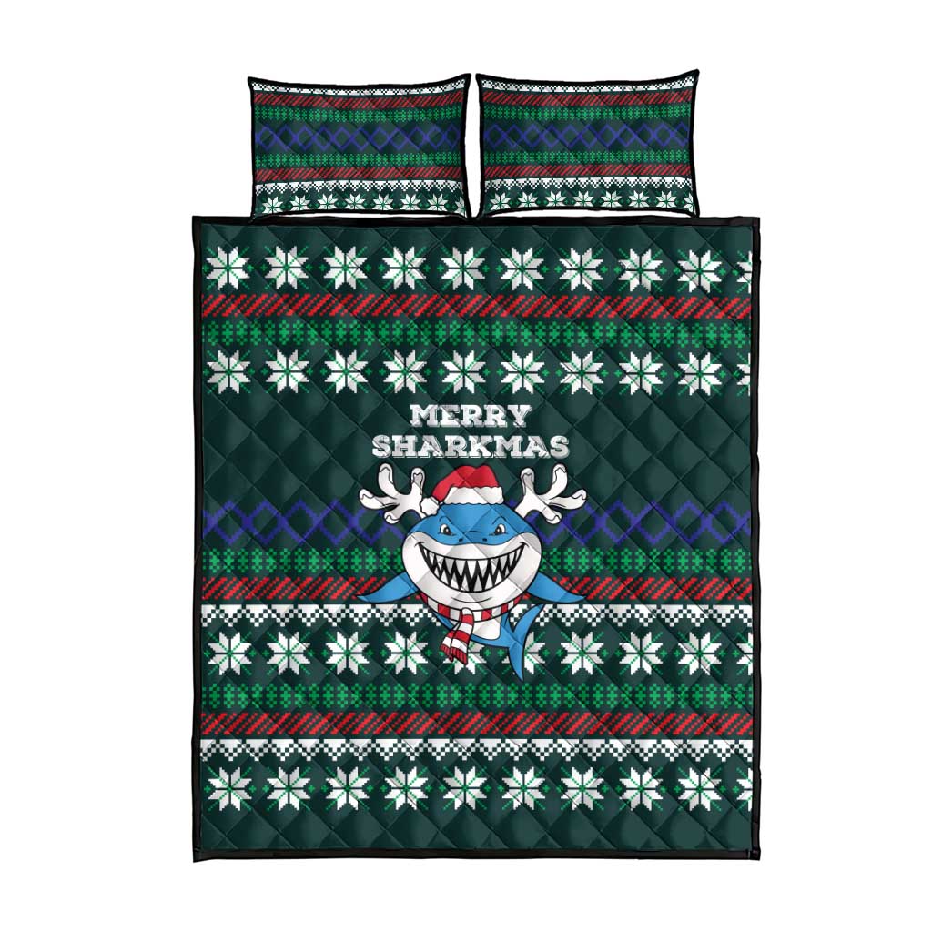 Merry Sharkmas Christmas Quilt Bed Set Xmas Holiday Patterns - Wonder Print Shop