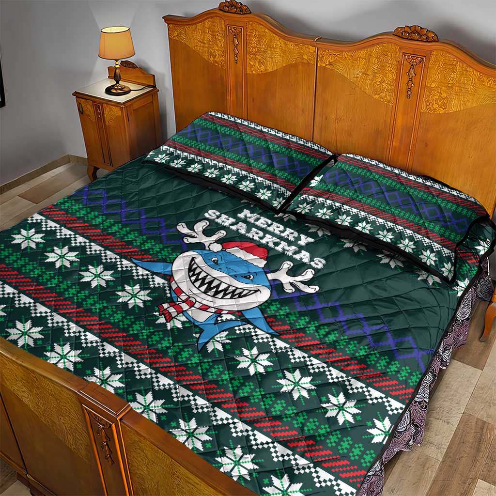 Merry Sharkmas Christmas Quilt Bed Set Xmas Holiday Patterns - Wonder Print Shop