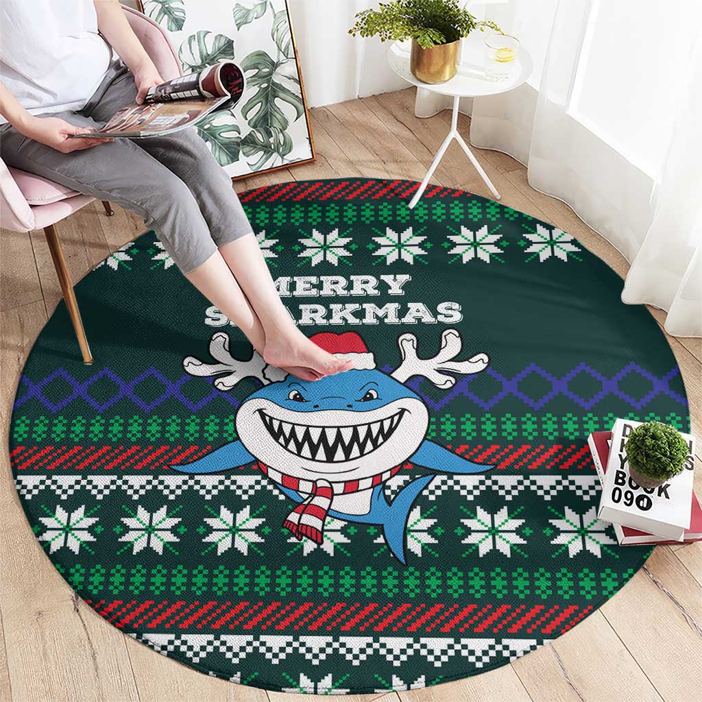 Merry Sharkmas Christmas Round Carpet Xmas Holiday Patterns - Wonder Print Shop