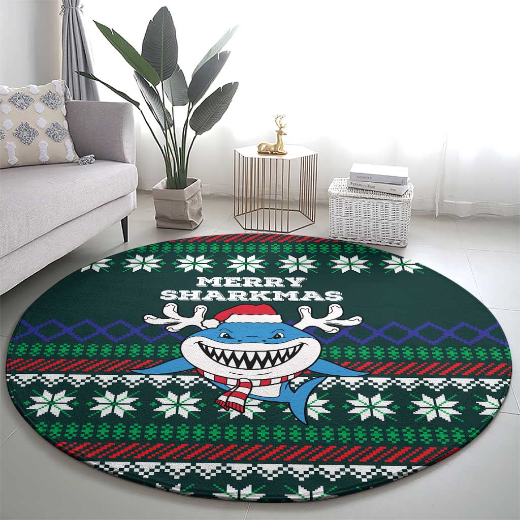 Merry Sharkmas Christmas Round Carpet Xmas Holiday Patterns - Wonder Print Shop