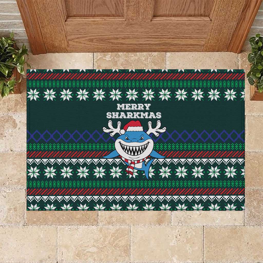 Merry Sharkmas Christmas Rubber Doormat Xmas Holiday Patterns - Wonder Print Shop