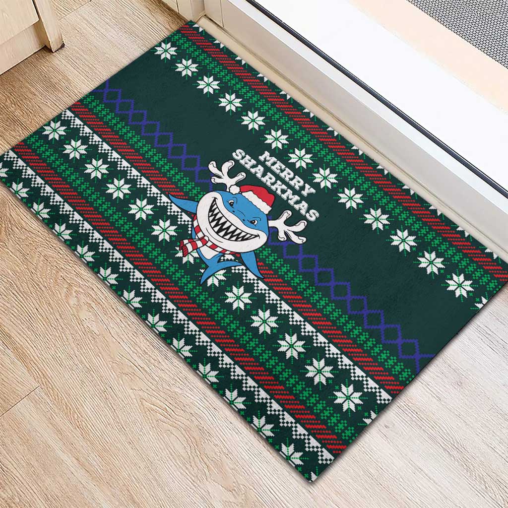Merry Sharkmas Christmas Rubber Doormat Xmas Holiday Patterns - Wonder Print Shop