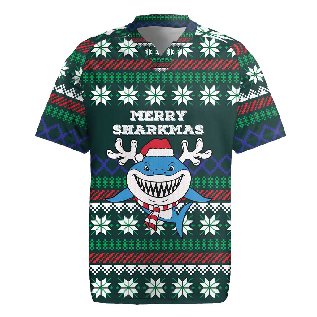 Merry Sharkmas Christmas Rugby Jersey Xmas Holiday Patterns - Wonder Print Shop