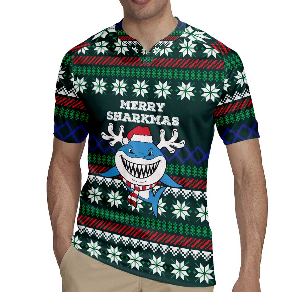 Merry Sharkmas Christmas Rugby Jersey Xmas Holiday Patterns - Wonder Print Shop