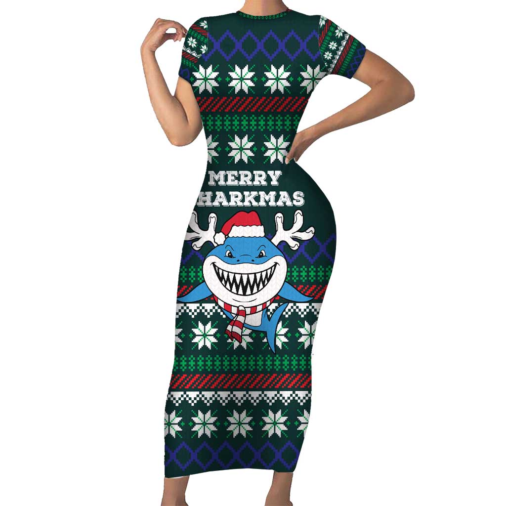 Merry Sharkmas Christmas Short Sleeve Bodycon Dress Xmas Holiday Patterns - Wonder Print Shop