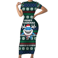 Merry Sharkmas Christmas Short Sleeve Bodycon Dress Xmas Holiday Patterns - Wonder Print Shop
