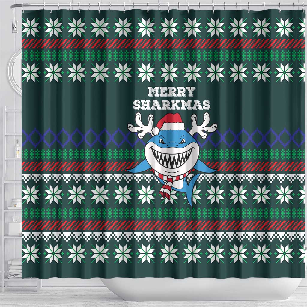 Merry Sharkmas Christmas Shower Curtain Xmas Holiday Patterns - Wonder Print Shop