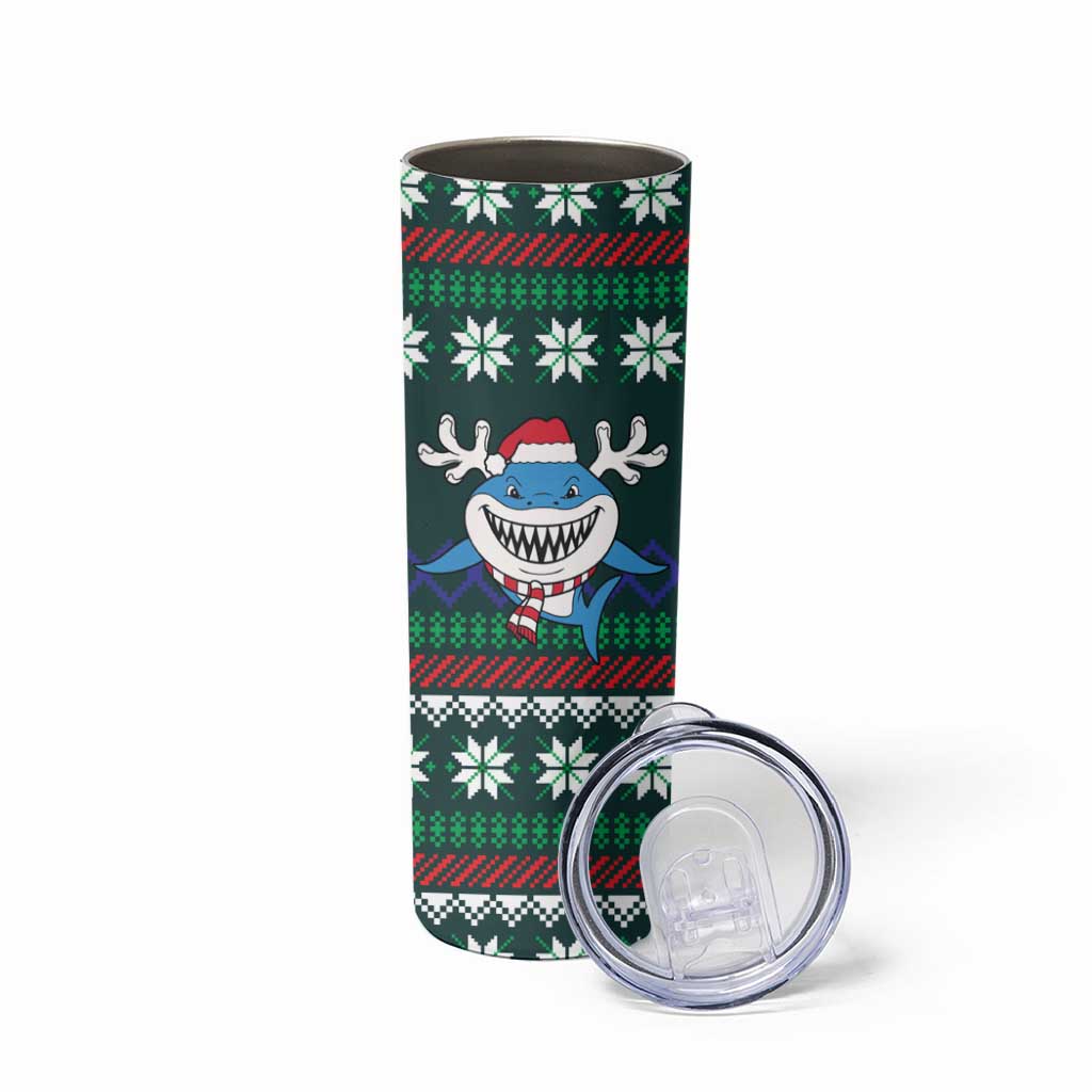 Merry Sharkmas Christmas Skinny Tumbler Xmas Holiday Patterns - Wonder Print Shop