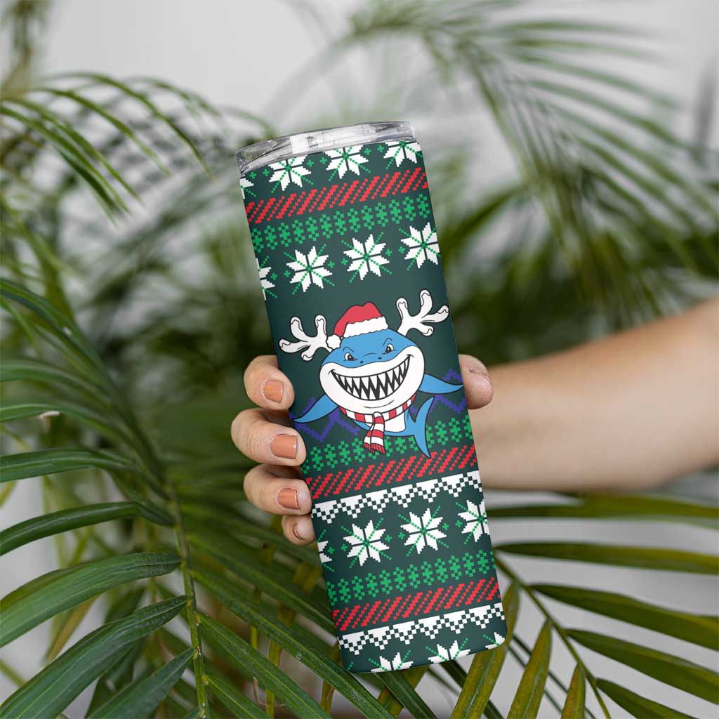 Merry Sharkmas Christmas Skinny Tumbler Xmas Holiday Patterns - Wonder Print Shop