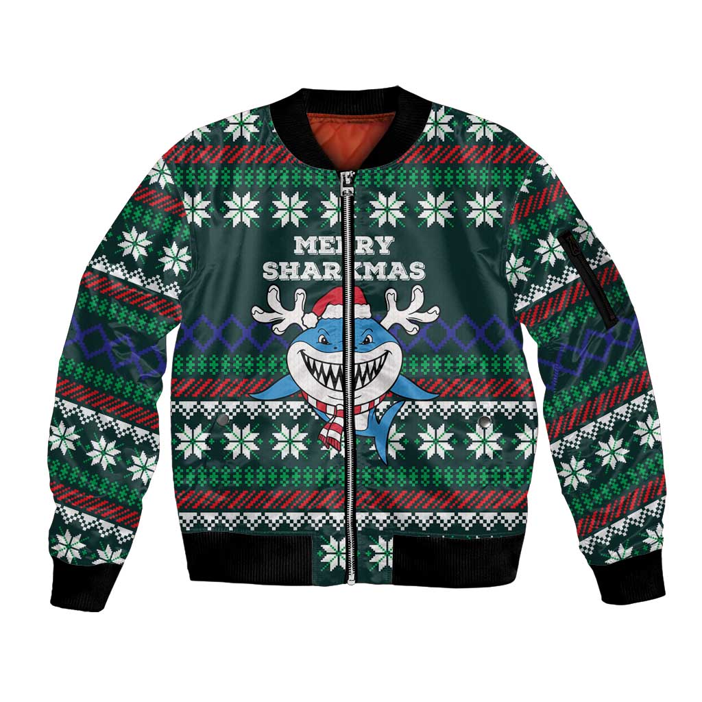 Merry Sharkmas Christmas Sleeve Zip Bomber Jacket Xmas Holiday Patterns - Wonder Print Shop