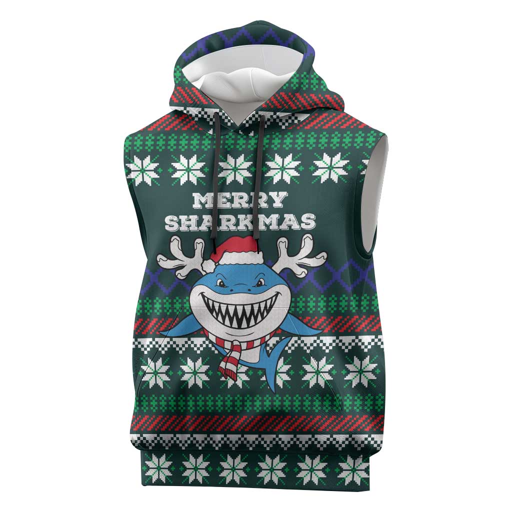 Merry Sharkmas Christmas Sleeveless Hoodie Xmas Holiday Patterns - Wonder Print Shop