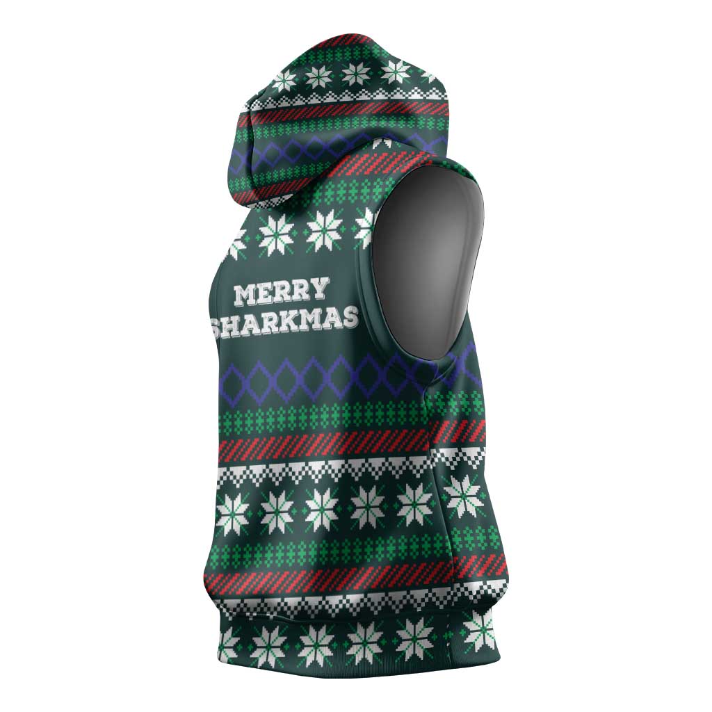 Merry Sharkmas Christmas Sleeveless Hoodie Xmas Holiday Patterns - Wonder Print Shop