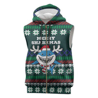 Merry Sharkmas Christmas Sleeveless Zip Hoodie Xmas Holiday Patterns - Wonder Print Shop