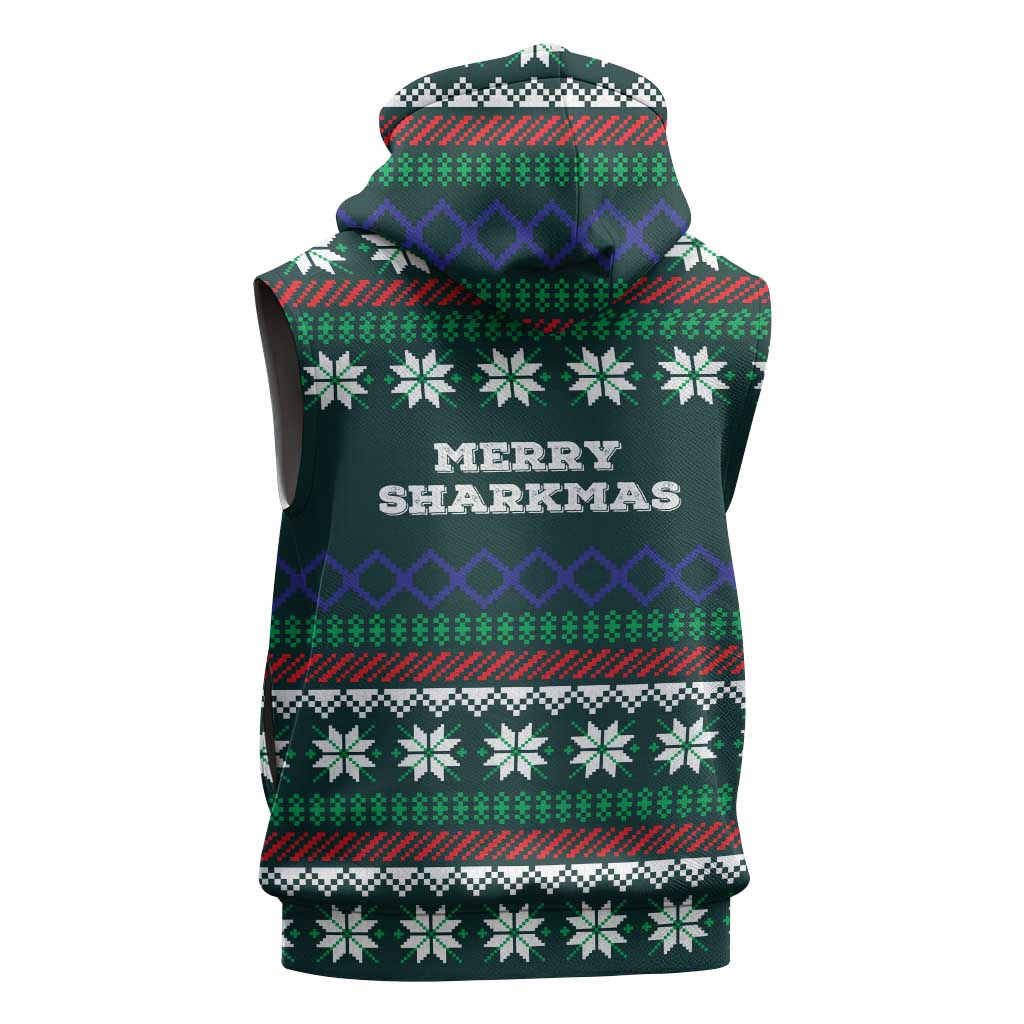 Merry Sharkmas Christmas Sleeveless Zip Hoodie Xmas Holiday Patterns - Wonder Print Shop