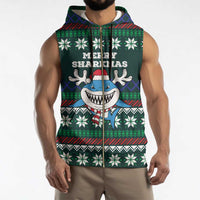 Merry Sharkmas Christmas Sleeveless Zip Hoodie Xmas Holiday Patterns - Wonder Print Shop