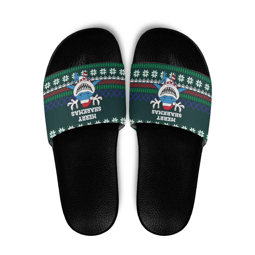 Merry Sharkmas Christmas Slide Sandals Xmas Holiday Patterns - Wonder Print Shop
