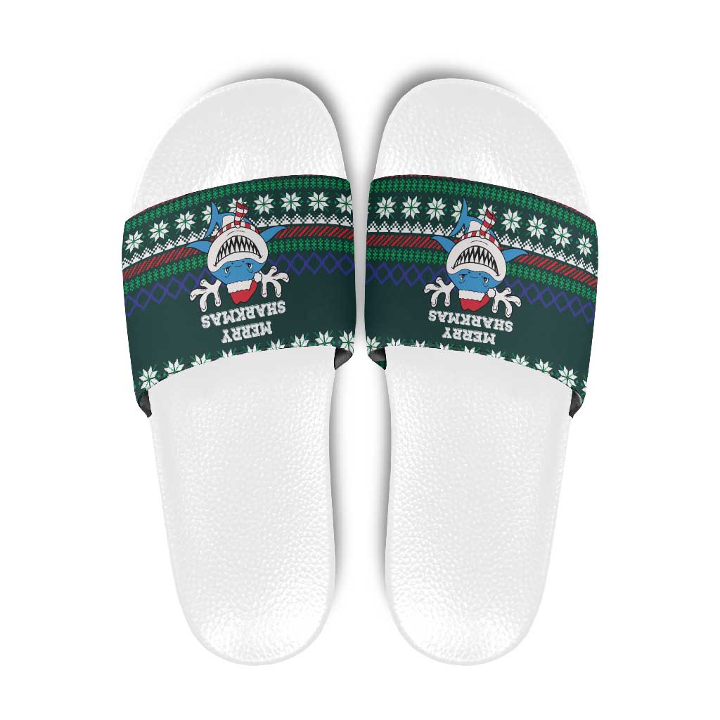 Merry Sharkmas Christmas Slide Sandals Xmas Holiday Patterns - Wonder Print Shop