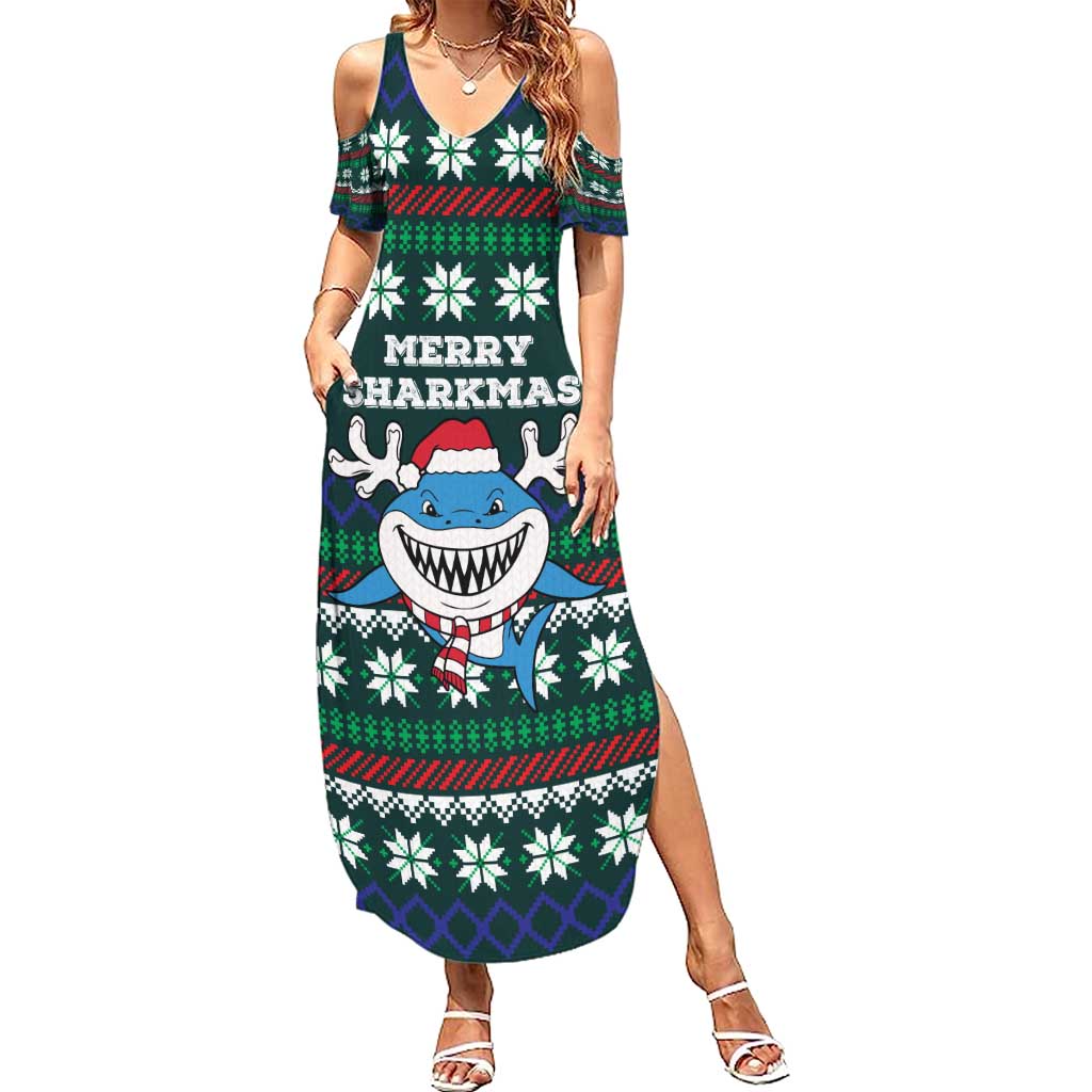 Merry Sharkmas Christmas Summer Maxi Dress Xmas Holiday Patterns - Wonder Print Shop
