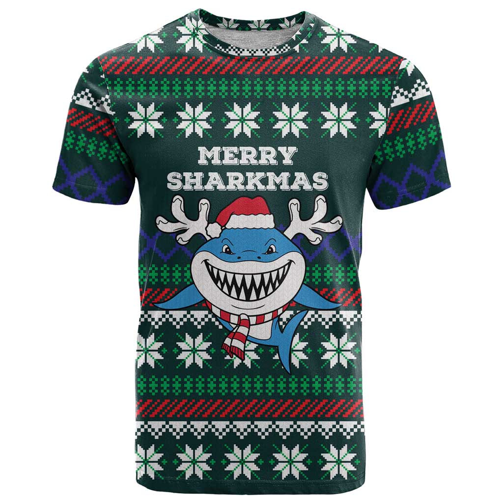 Merry Sharkmas Christmas T Shirt Xmas Holiday Patterns - Wonder Print Shop