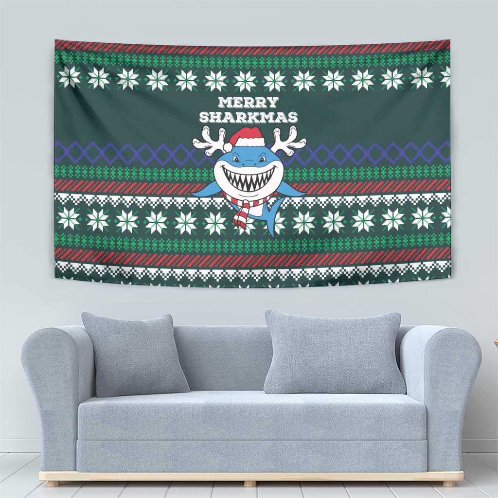 Merry Sharkmas Christmas Tapestry Xmas Holiday Patterns - Wonder Print Shop