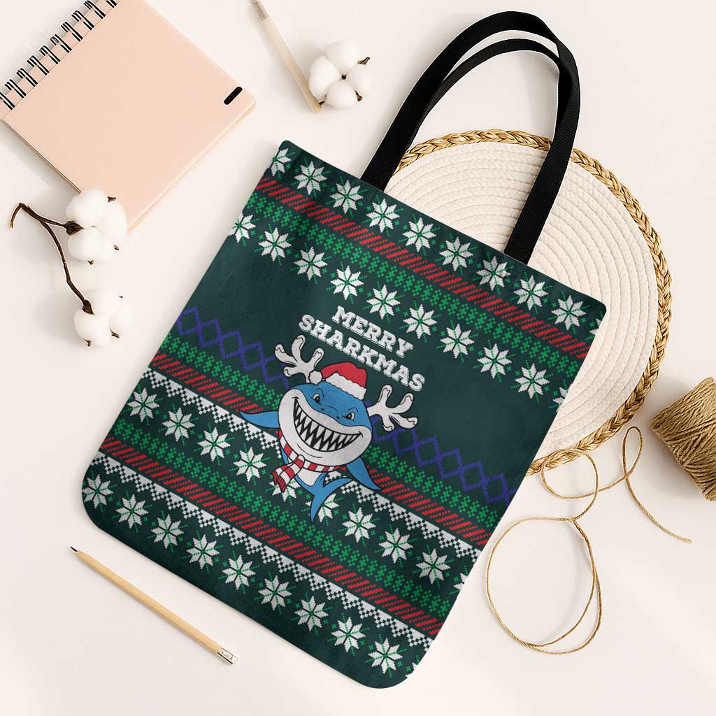Merry Sharkmas Christmas Tote Bag Xmas Holiday Patterns - Wonder Print Shop