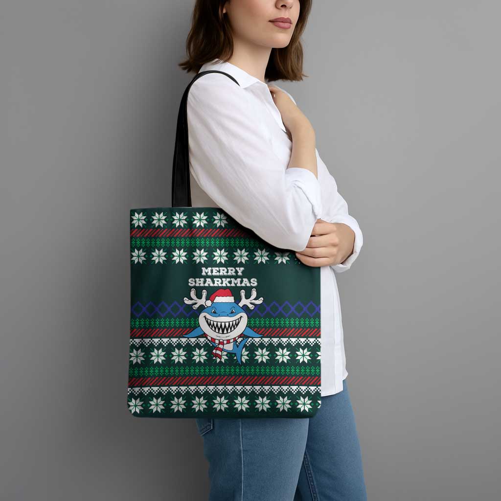 Merry Sharkmas Christmas Tote Bag Xmas Holiday Patterns - Wonder Print Shop