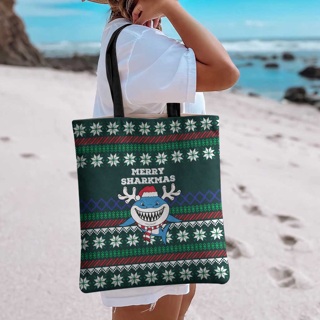 Merry Sharkmas Christmas Tote Bag Xmas Holiday Patterns - Wonder Print Shop
