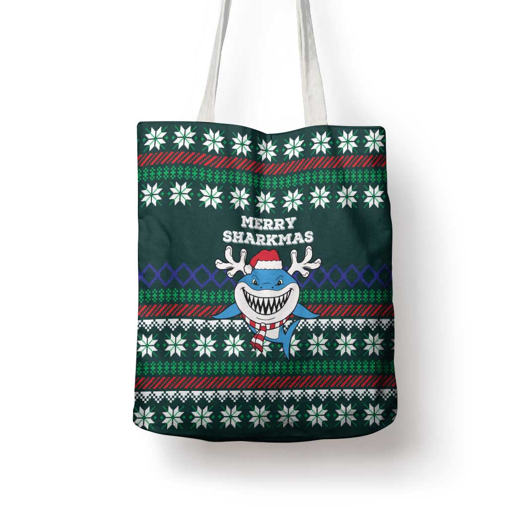 Merry Sharkmas Christmas Tote Bag Xmas Holiday Patterns - Wonder Print Shop