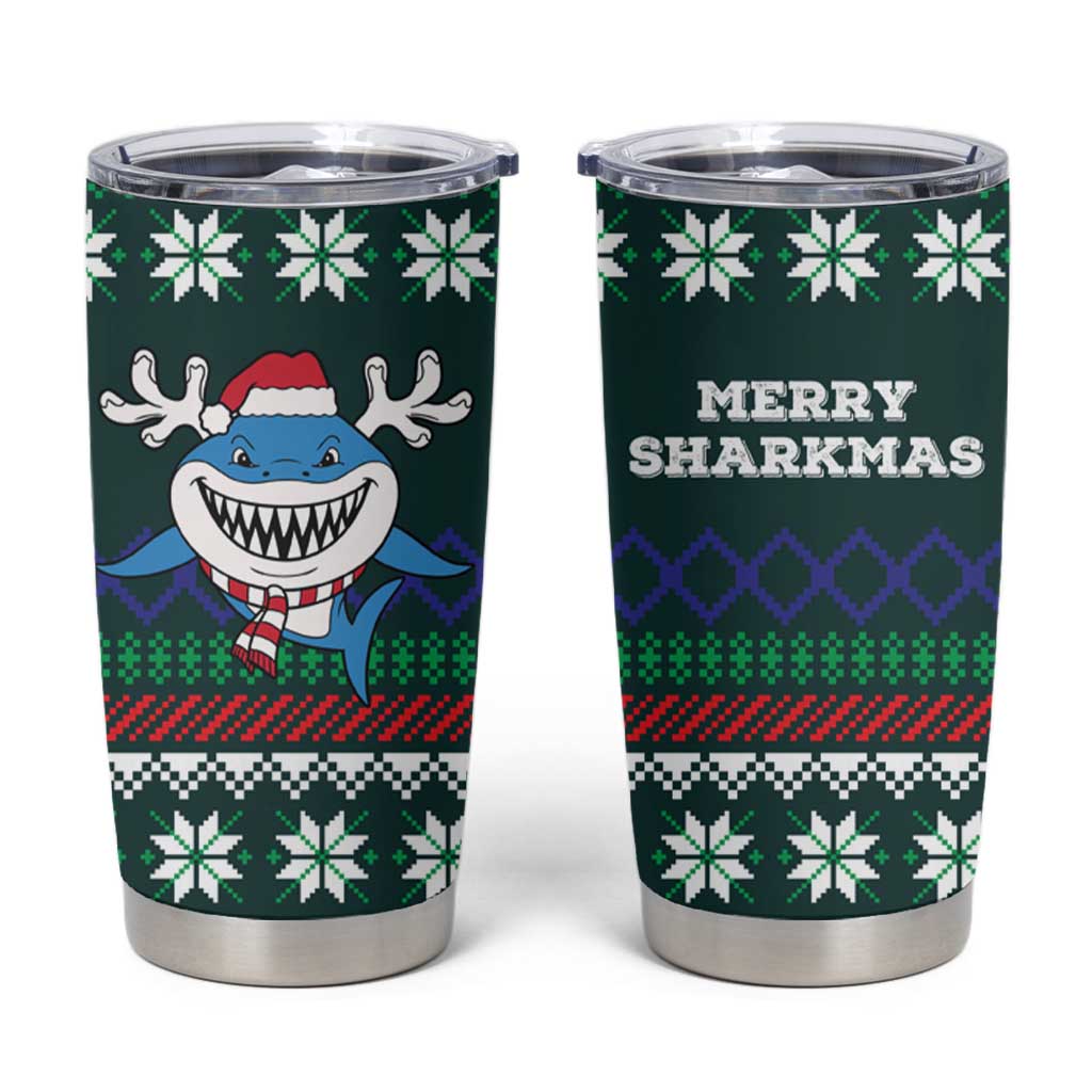 Merry Sharkmas Christmas Tumbler Cup Xmas Holiday Patterns - Wonder Print Shop