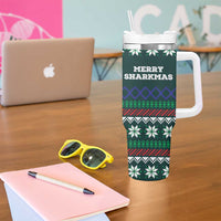 Merry Sharkmas Christmas Tumbler With Handle Xmas Holiday Patterns - Wonder Print Shop