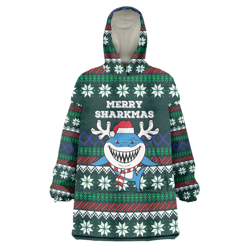 Merry Sharkmas Christmas Wearable Blanket Hoodie Xmas Holiday Patterns - Wonder Print Shop