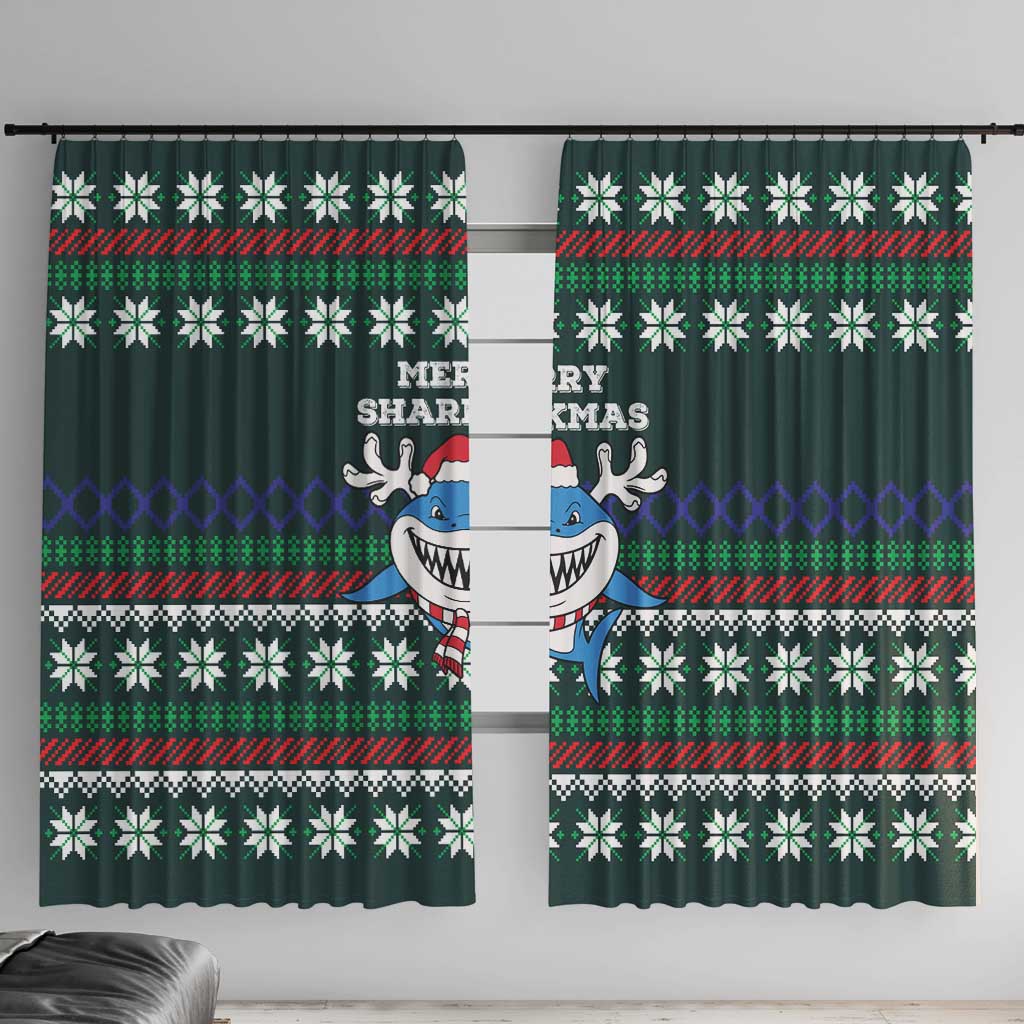 Merry Sharkmas Christmas Window Curtain Xmas Holiday Patterns - Wonder Print Shop