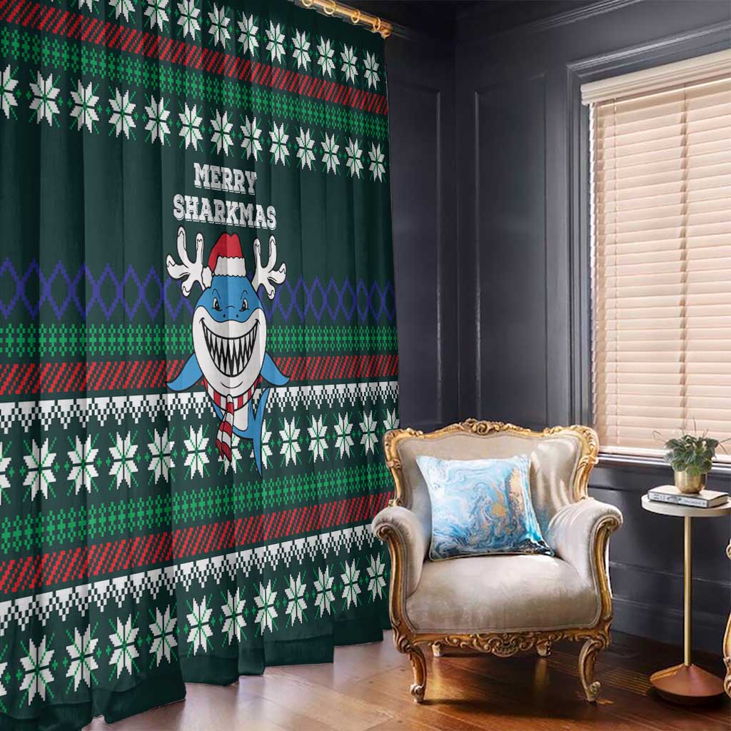 Merry Sharkmas Christmas Window Curtain Xmas Holiday Patterns - Wonder Print Shop