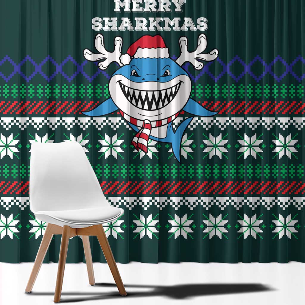 Merry Sharkmas Christmas Window Curtain Xmas Holiday Patterns - Wonder Print Shop