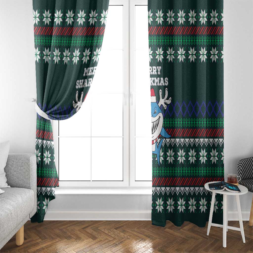 Merry Sharkmas Christmas Window Curtain Xmas Holiday Patterns - Wonder Print Shop