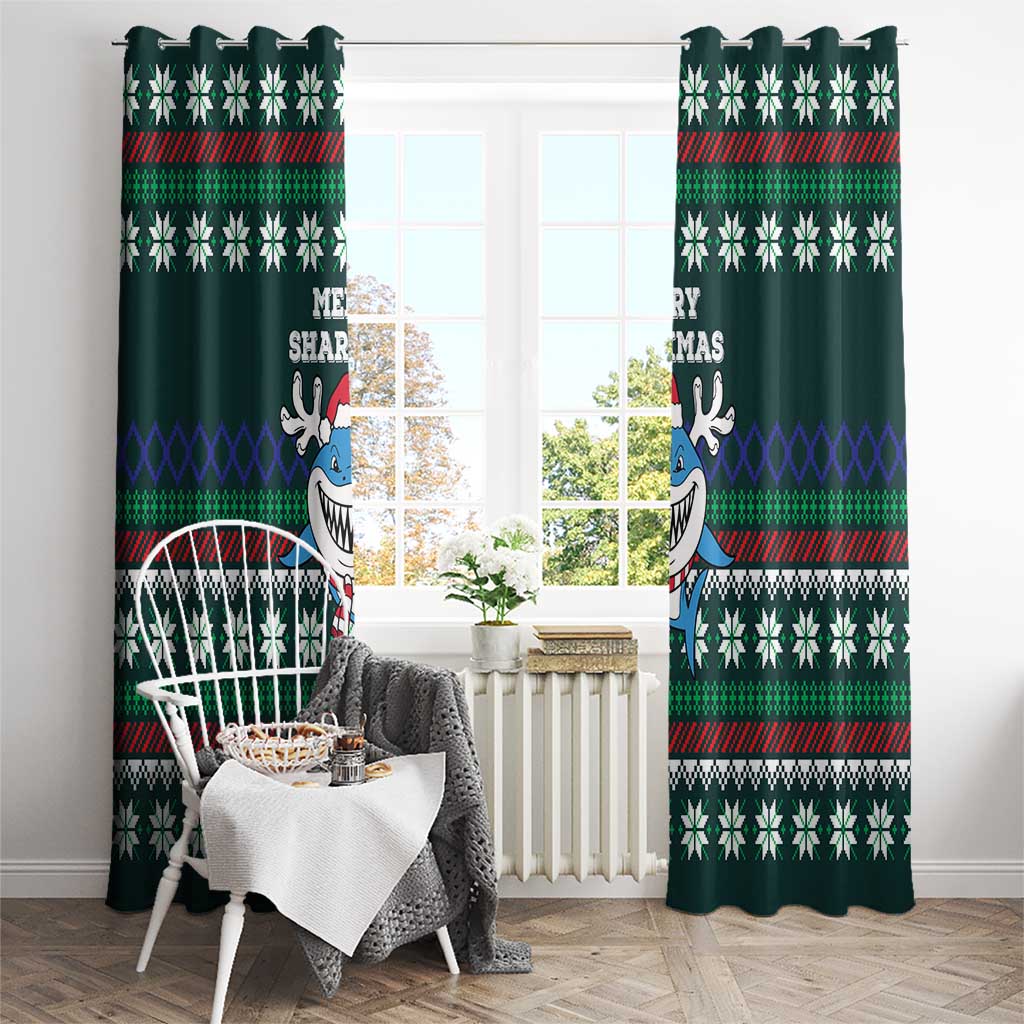 Merry Sharkmas Christmas Window Curtain Xmas Holiday Patterns - Wonder Print Shop