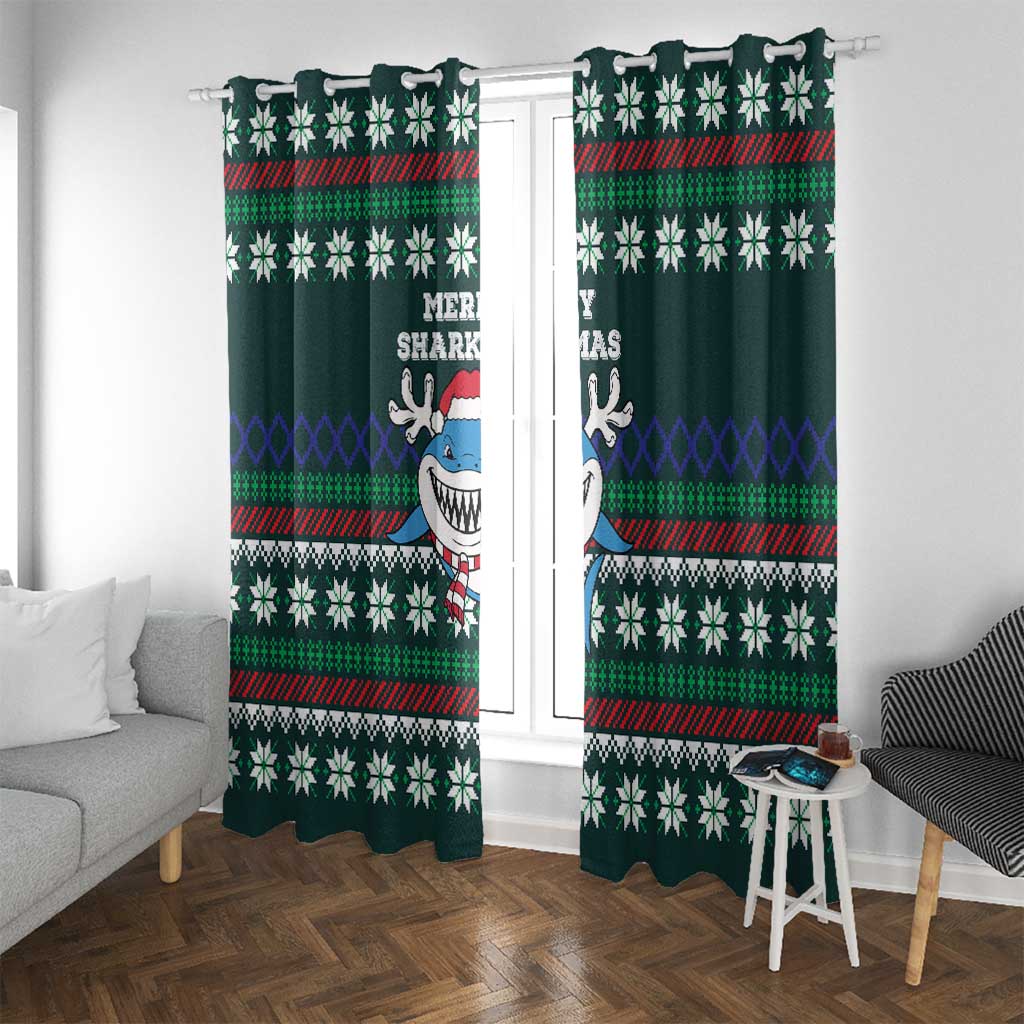 Merry Sharkmas Christmas Window Curtain Xmas Holiday Patterns - Wonder Print Shop