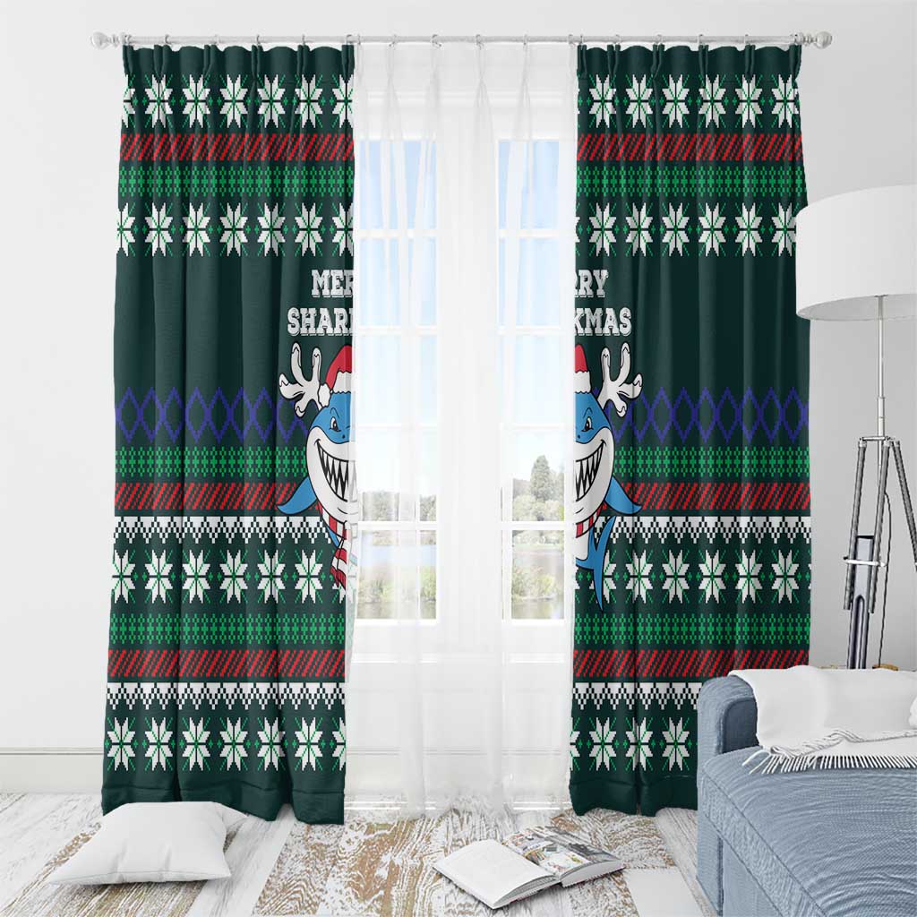 Merry Sharkmas Christmas Window Curtain Xmas Holiday Patterns - Wonder Print Shop