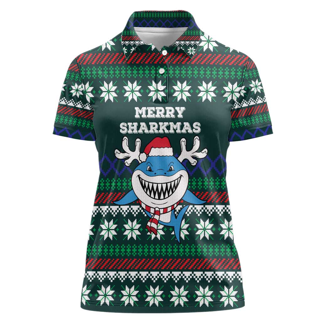 Merry Sharkmas Christmas Women Polo Shirt Xmas Holiday Patterns - Wonder Print Shop