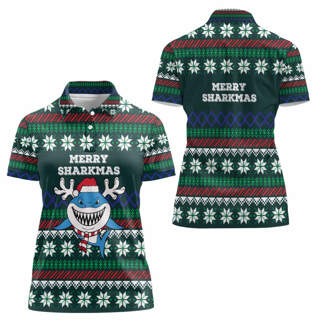 Merry Sharkmas Christmas Women Polo Shirt Xmas Holiday Patterns - Wonder Print Shop