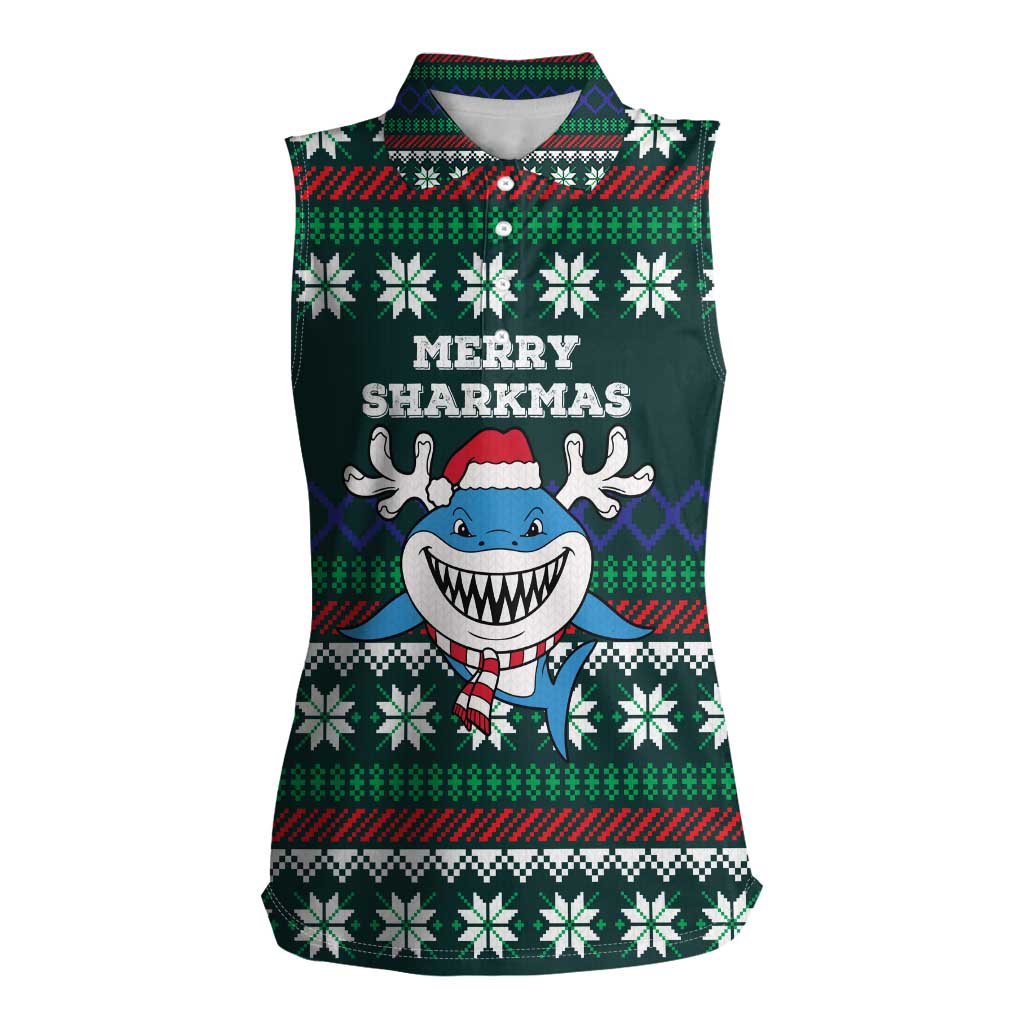 Merry Sharkmas Christmas Women Sleeveless Polo Shirt Xmas Holiday Patterns - Wonder Print Shop