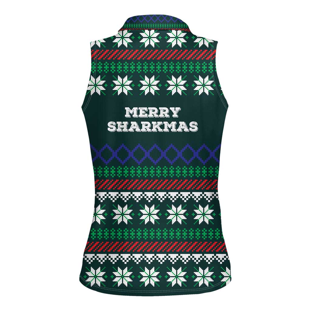 Merry Sharkmas Christmas Women Sleeveless Polo Shirt Xmas Holiday Patterns - Wonder Print Shop