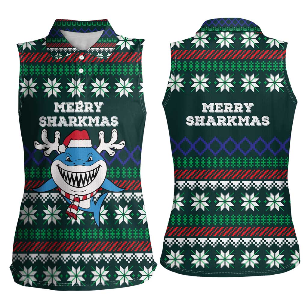 Merry Sharkmas Christmas Women Sleeveless Polo Shirt Xmas Holiday Patterns - Wonder Print Shop